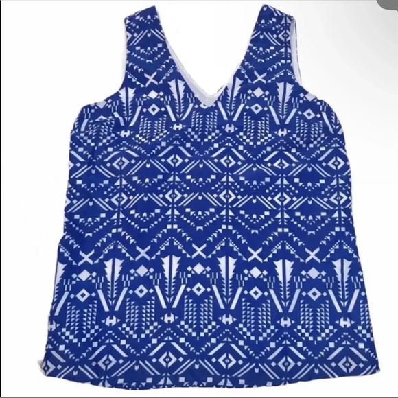 Sabine Blue White Geo Print Sleeveless Top Size XS - Picture 1 of 9